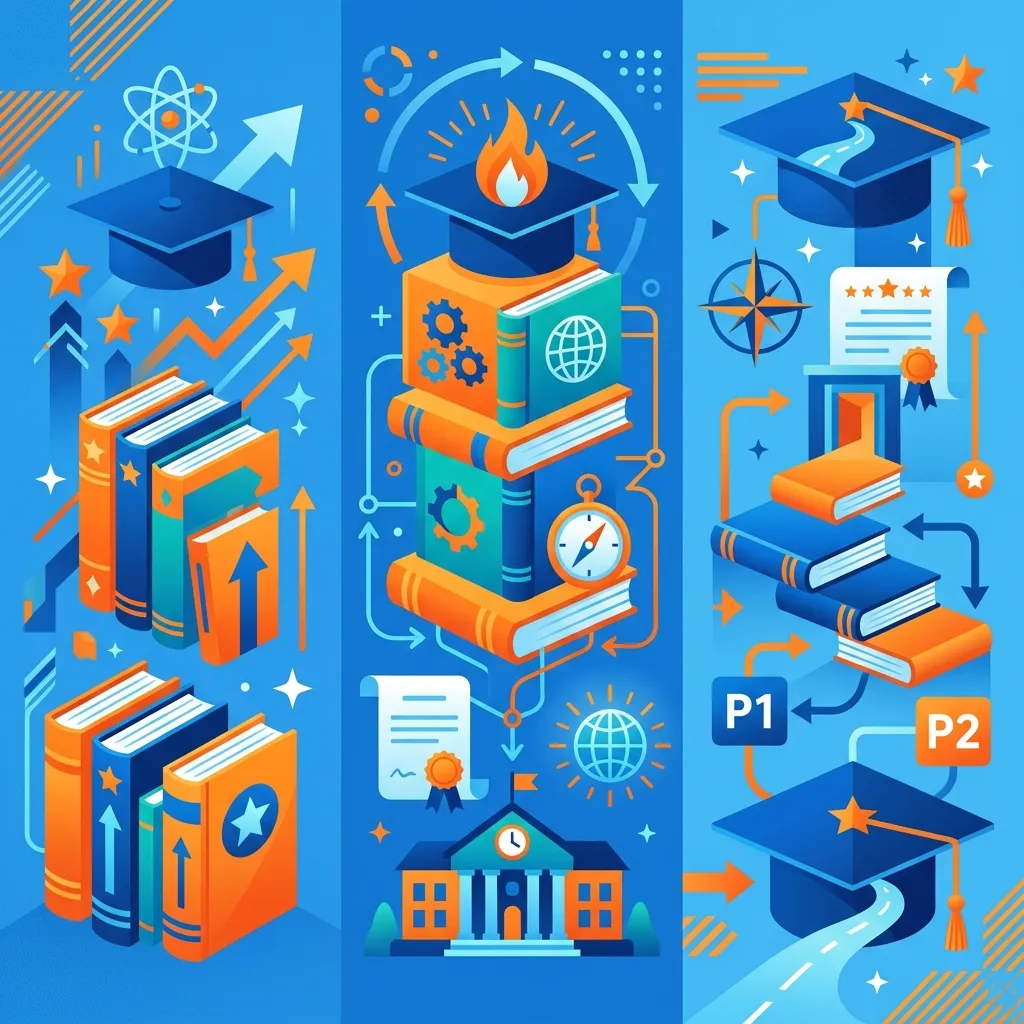 Illustration comparing AP, IB, and Dual Enrollment academic pathways for high school students.